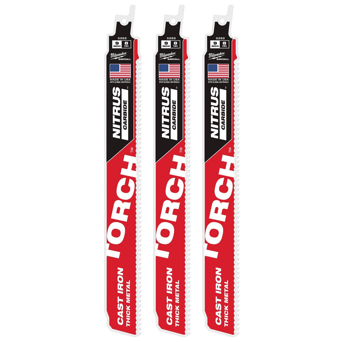 Milwaukee 48-00-5362 9" 7TPI The TORCH with NITRUS CARBIDE for CAST IRON 3PK