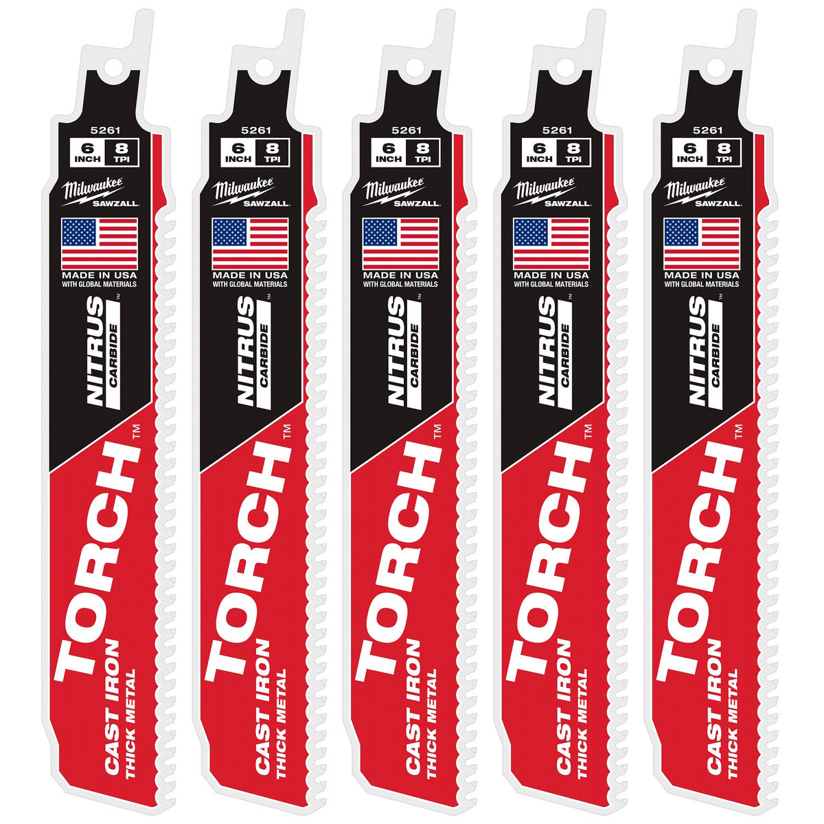 Milwaukee 48-00-5561 6" 7TPI The TORCH with NITRUS CARBIDE for CAST IRON 5PK