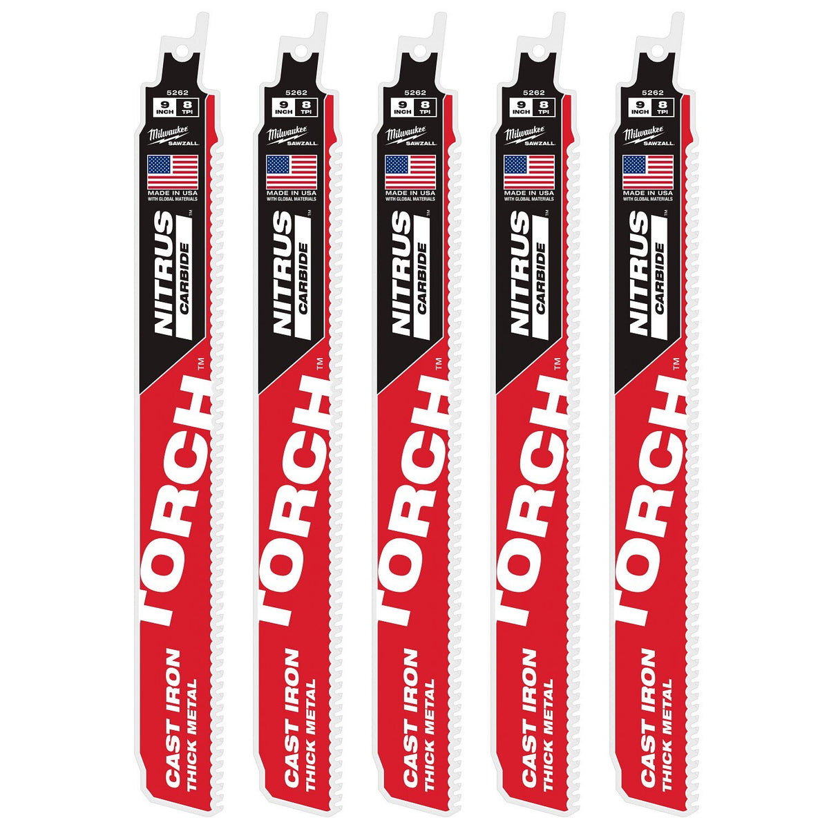 Milwaukee 48-00-5562 9" 7TPI The TORCH with NITRUS CARBIDE for CAST IRON 5PK