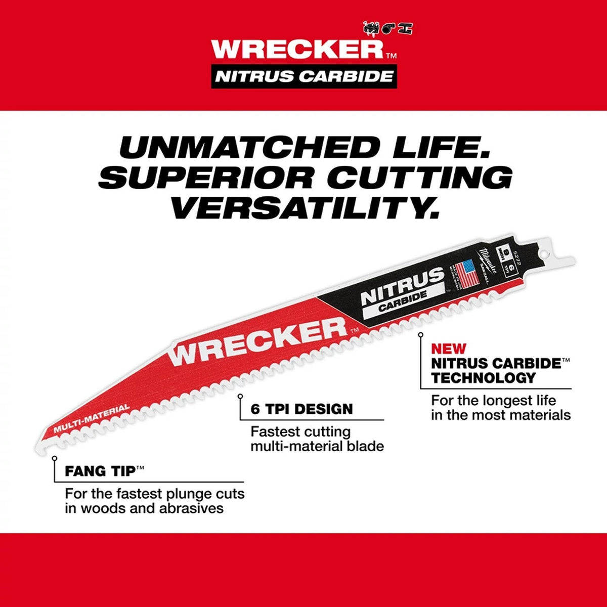 Milwaukee 48-00-5571 6" 6TPI The Wrecker with Nitrus Carbide 5PK - 6