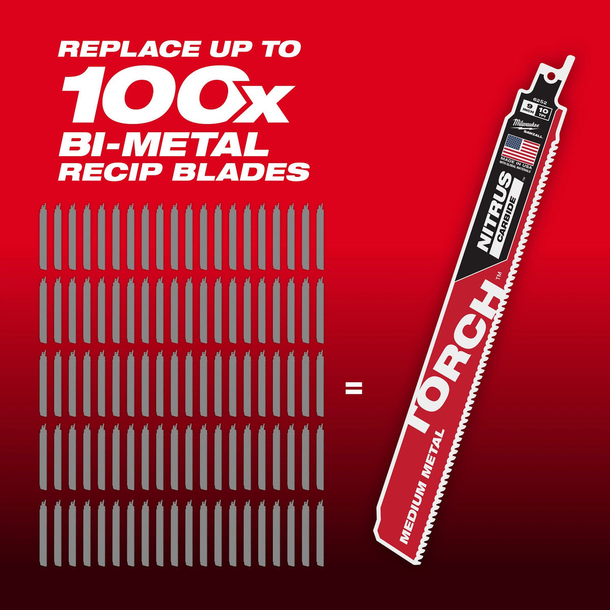 Milwaukee 48-00-6353  12" Reciprocating Saw Blade 10TPI The TORCH with NITRUS CARBIDE Teeth for Medium Metal 3PK  - 4