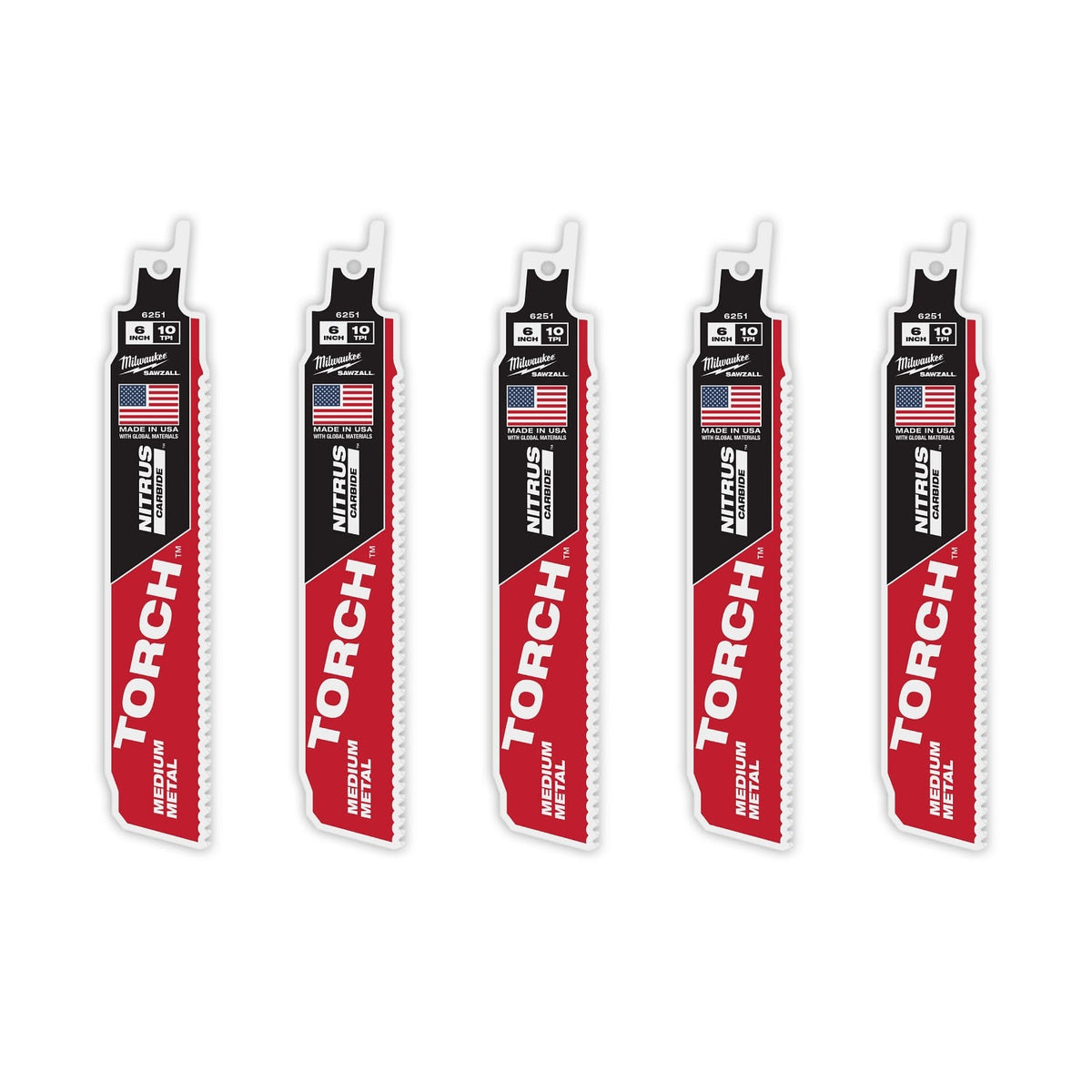 Milwaukee 48-00-6551  6" Reciprocating Saw Blade 10TPI The TORCH with NITRUS CARBIDE Teeth for Medium Metal 5PK 