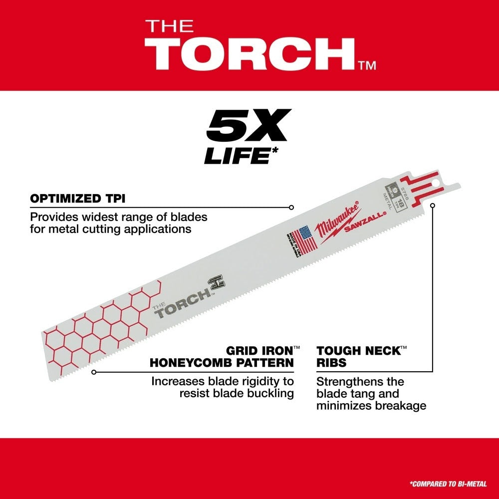Milwaukee 48-00-8784 6" x 18 TPI Super Sawzall Blade, Torch, 25 Pack - 6
