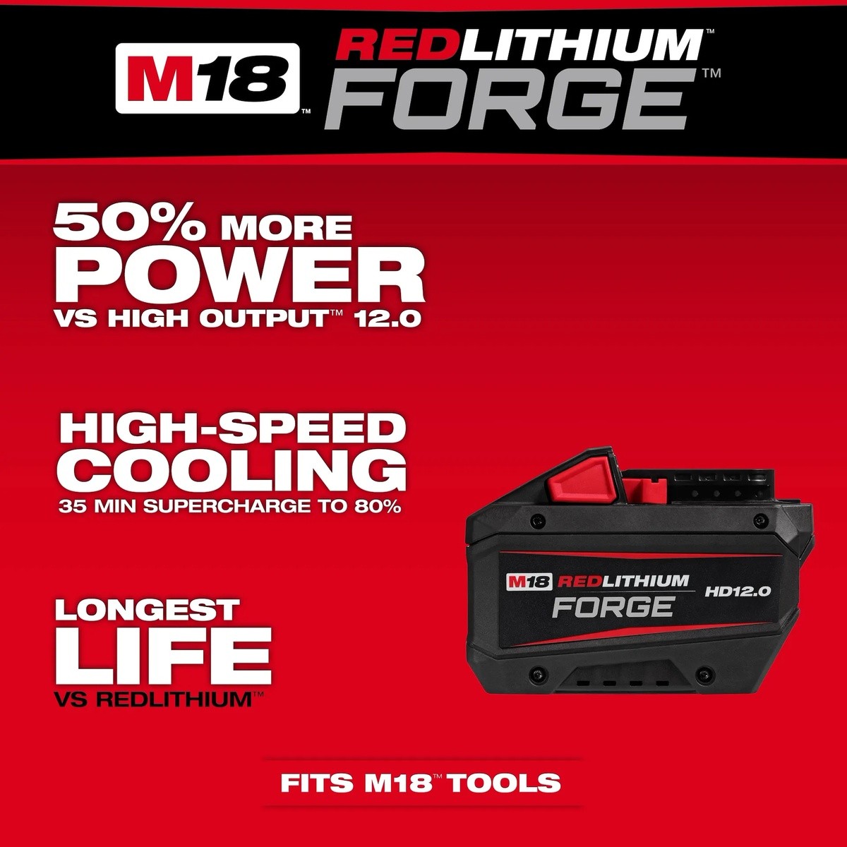 Milwaukee 48-11-1814 M18 REDLITHIUM FORGE HD12.0 12Ah Lithium-Ion Battery Pack (10 Pack) - 3
