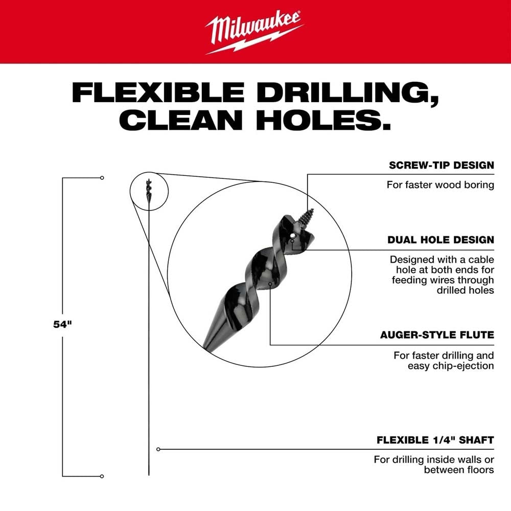 Milwaukee 48-13-8275 Flexible Cable Auger Bit for Wood Drilling - 2