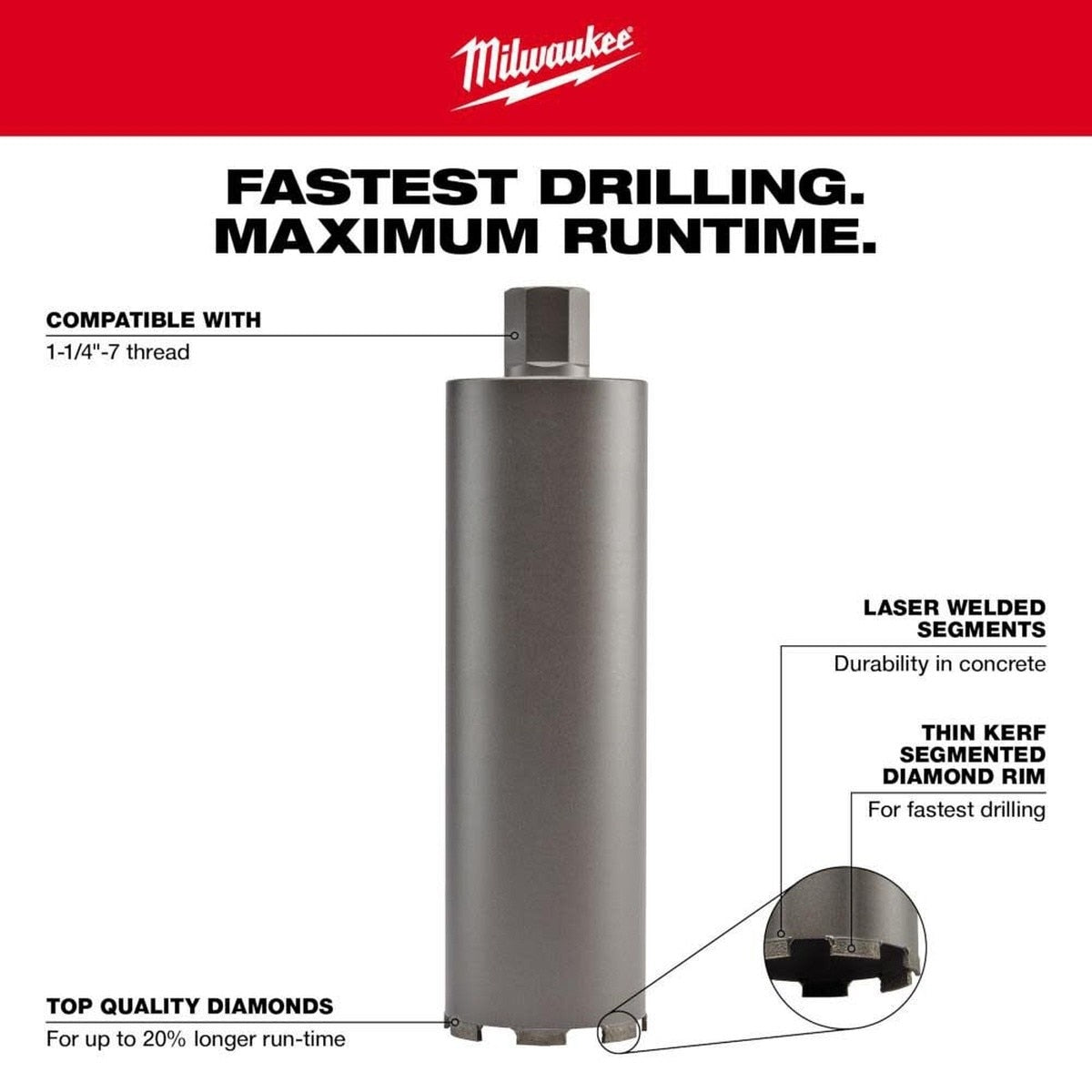 Milwaukee 48-17-0120 2" Diamond Ultra Dry Core Bit for Concrete Brick and Block - 2