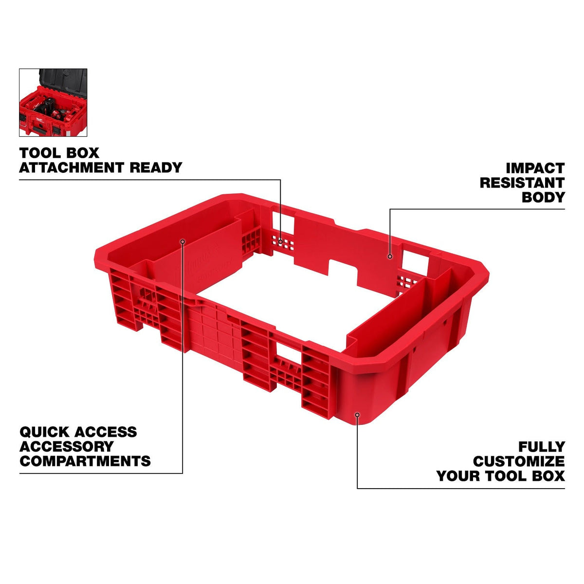 Milwaukee 48-22-8029 PACKOUT Tool Box Attachment Ready Tray with Accessory Compartments 19.84 in. x 13.11 in. x 4.41 in. (1 Each) - 2