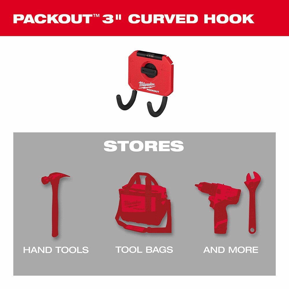 Milwaukee 48-22-8335 PACKOUT Shop Storage 3" Curved Hook - 3