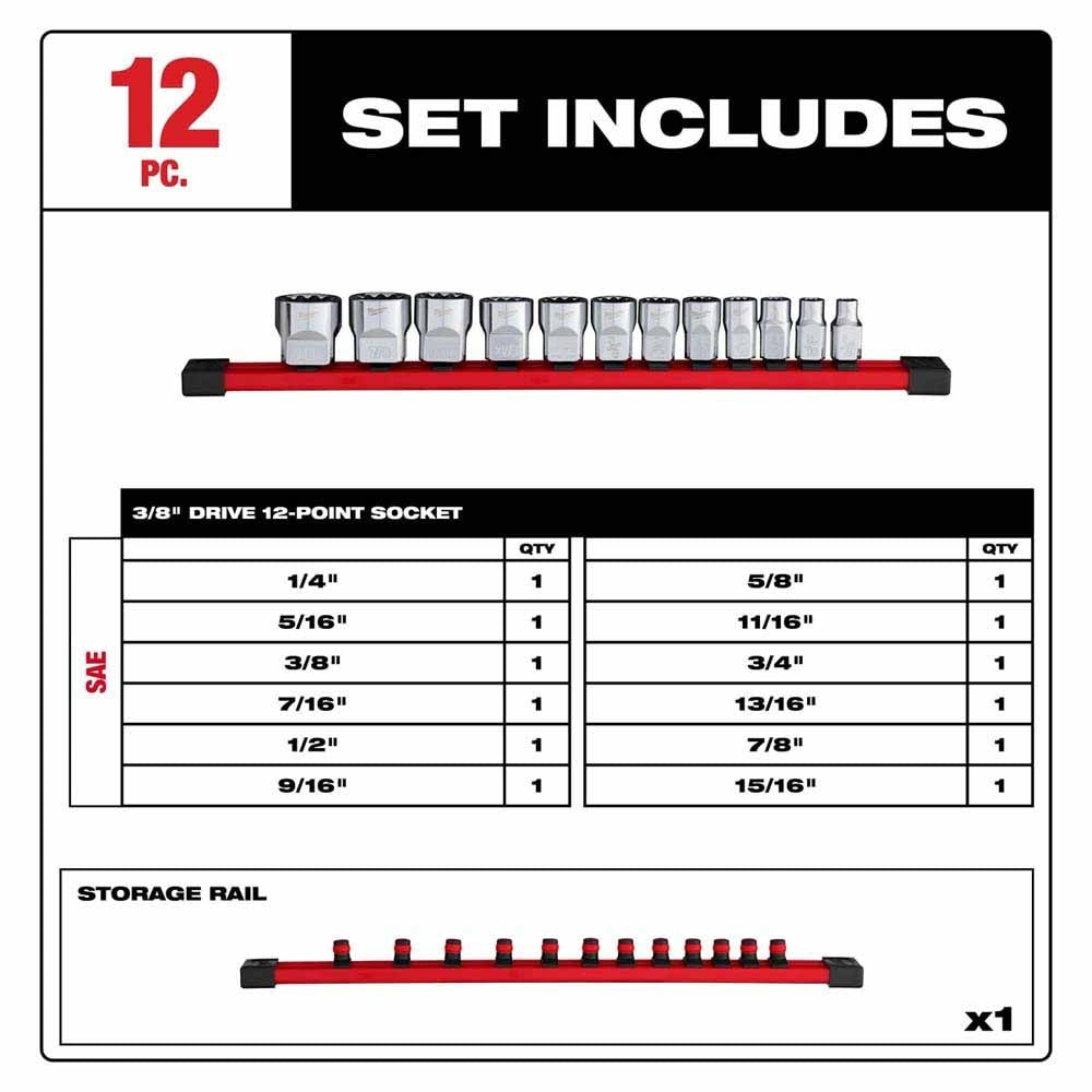 Milwaukee 48-22-9420 12pc 3/8" Drive 12-Point SAE Socket Set - 3