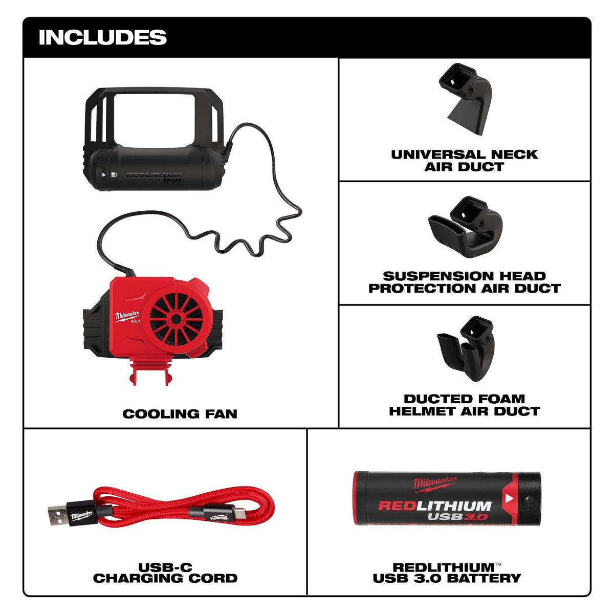 Milwaukee 48-73-1385 BOLT REDLITHIUM USB Cooling Fan for Safety Helmets and Hard Hats - 12