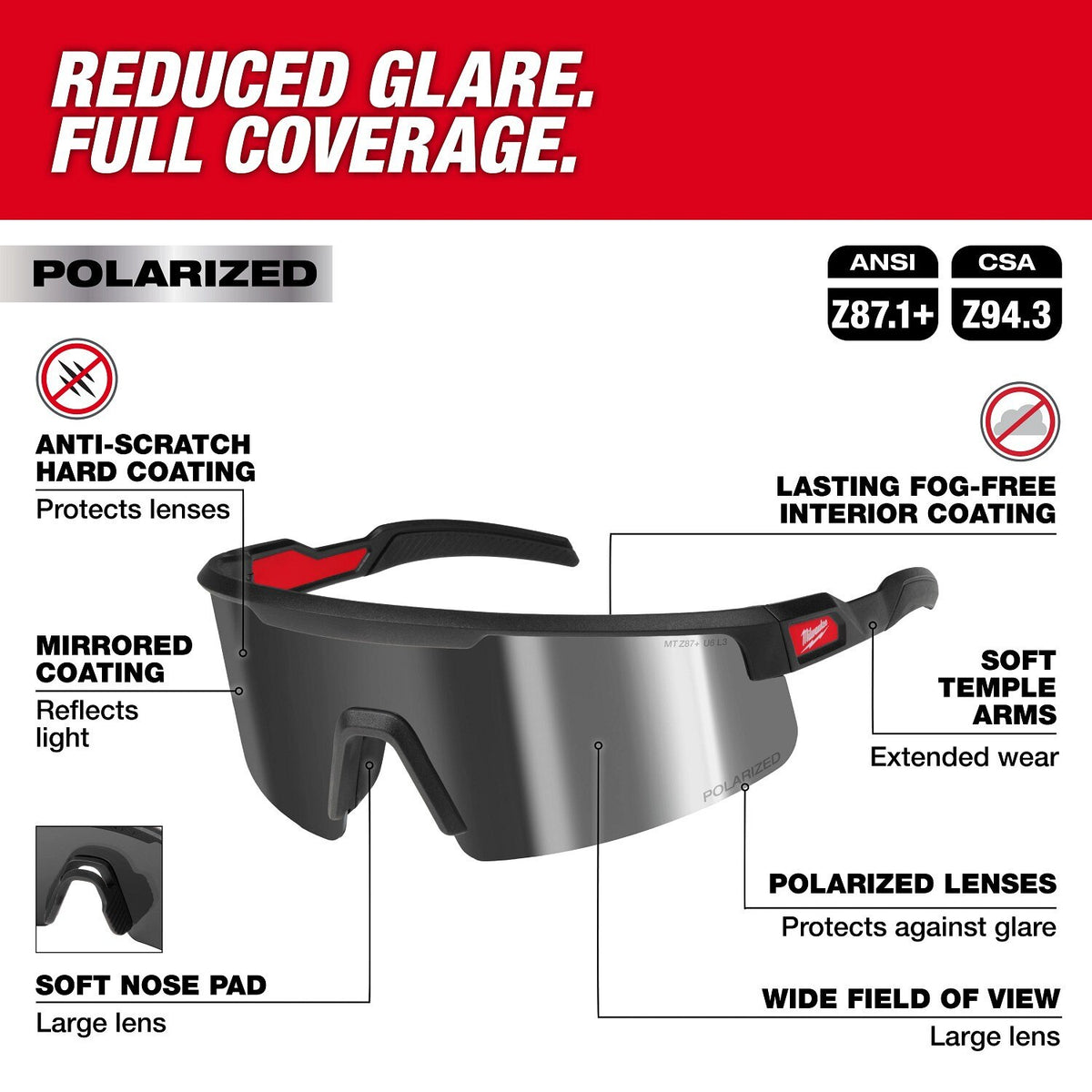 Milwaukee 48-73-2503 Polarized Wrap Around Safety Glasses with Silver Mirrored Dual Coat Lenses - 2