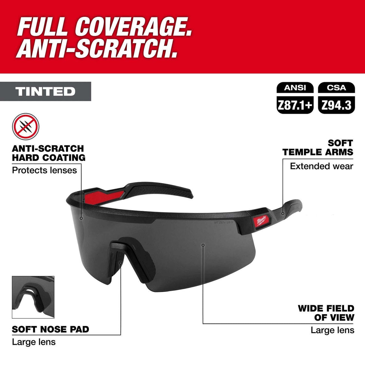 Milwaukee 48-73-2504 Wrap Around Safety Glasses with Tinted Anti-Scratch Lenses - 2
