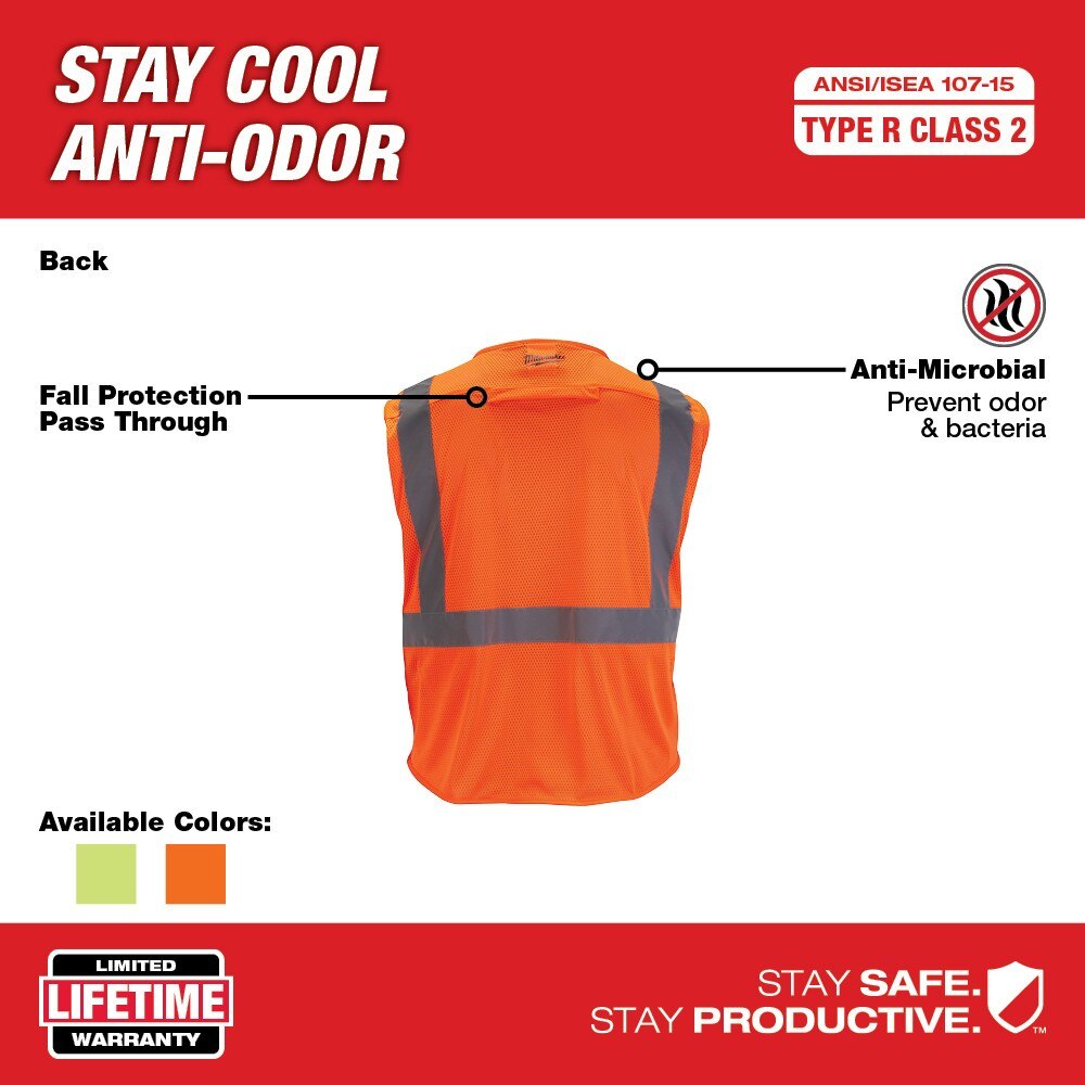 Milwaukee 48-73-5116 Class 2 High Visibility Orange Mesh Safety Vest - L/XL - 7