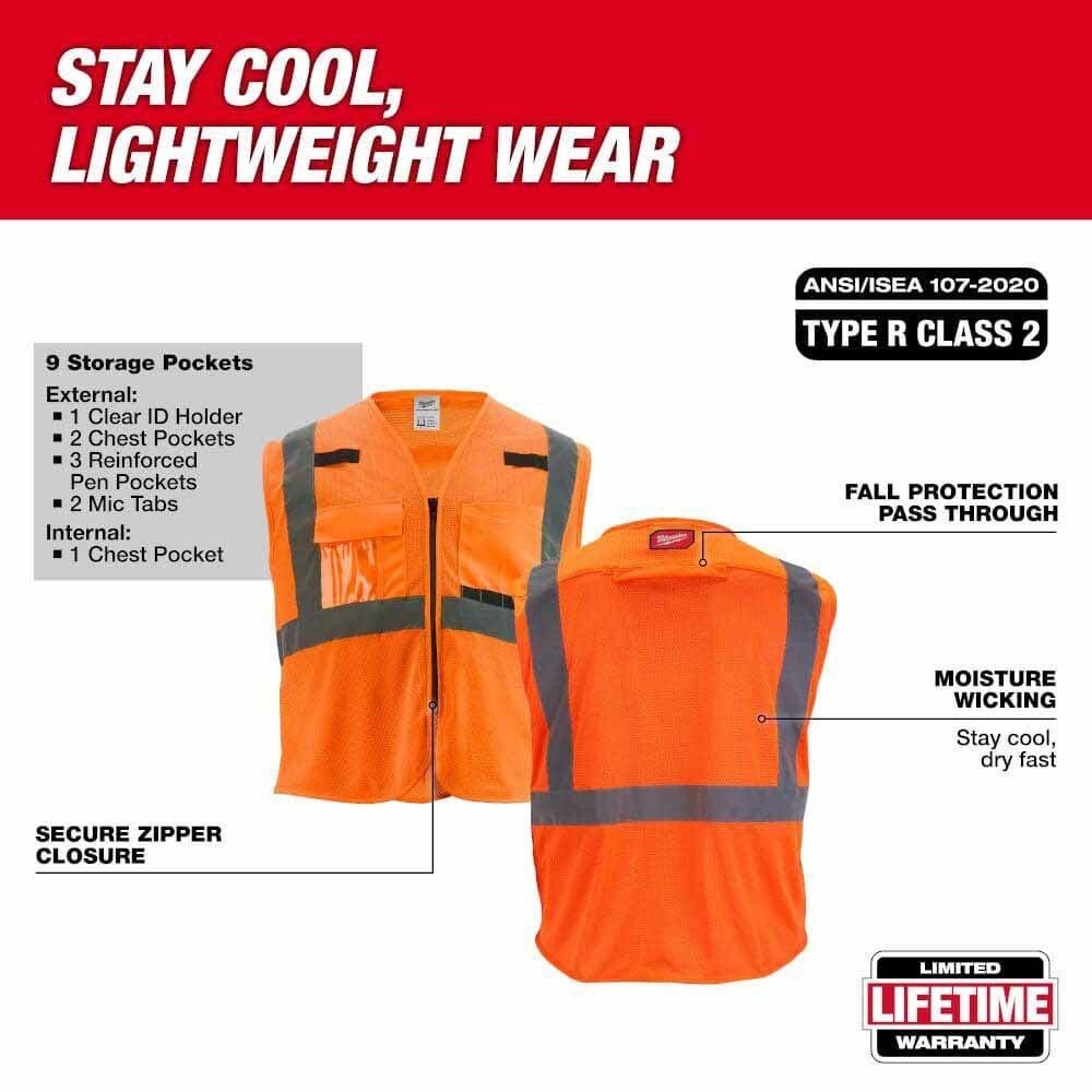 Milwaukee 48-73-5117 Class 2 High Visibility Orange Mesh Safety Vest - 2XL/3XL - 6