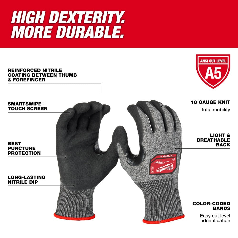 Milwaukee 48-73-7151E Cut Level 5 High-Dexterity Nitrile Dipped Gloves - M - 2
