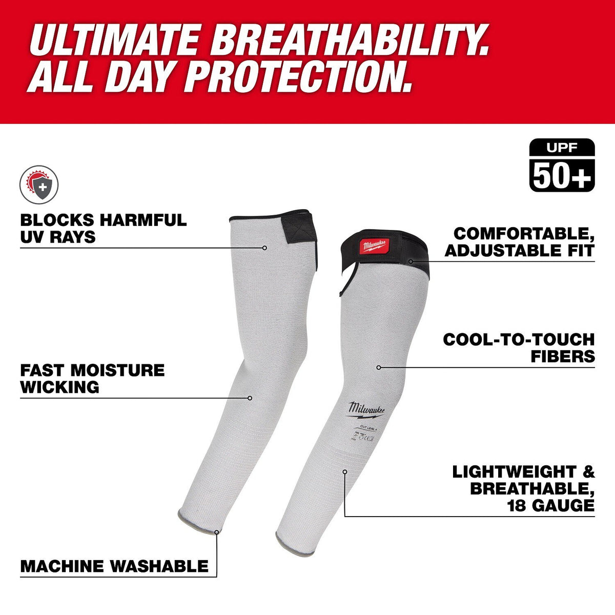 Milwaukee 48-73-9041 Cut Level 4 Protective Sleeves 18" Breathable Arm Protection - 4