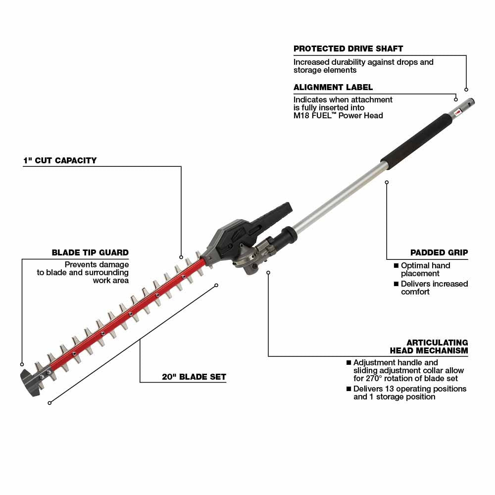 Milwaukee 49-16-2719R M18 FUEL QUIK-LOK Articulating Hedge Trimmer Attachment (Reconditioned) - 2