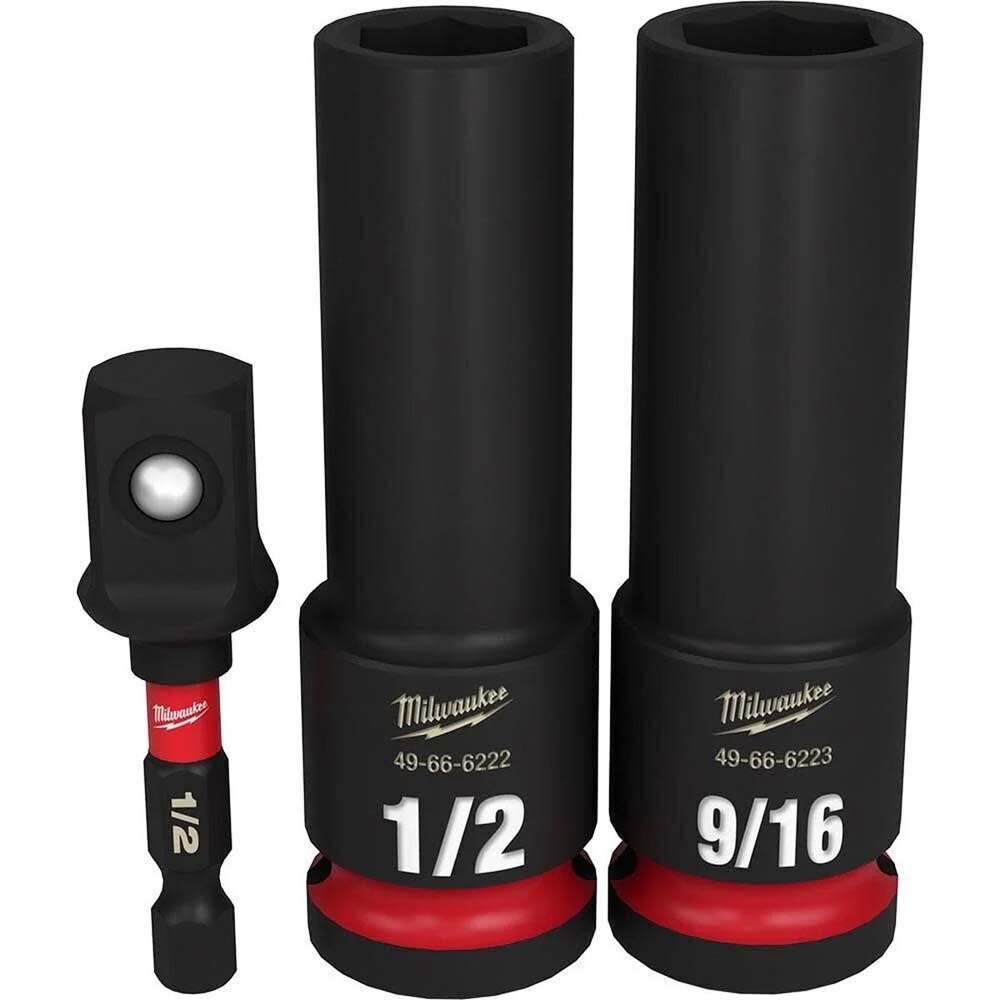 Milwaukee 49-66-4485 3 Piece SHOCKWAVE Impact Duty 1/2" Drive SAE Deep 6 Point Socket Set
