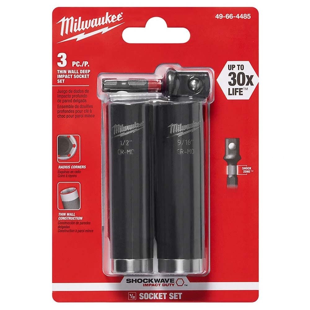 Milwaukee 49-66-4485 3 Piece SHOCKWAVE Impact Duty 1/2" Drive SAE Deep 6 Point Socket Set - 2