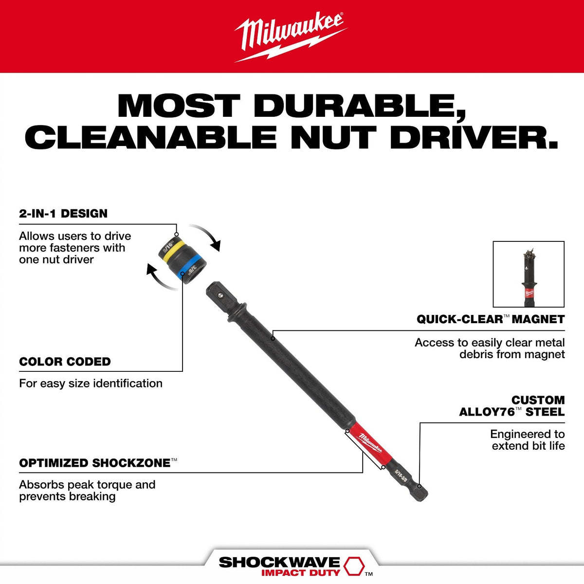 Milwaukee 49-66-4746 QUIK-CLEAR 2-in-1 Magnetic Nut Driver - 4