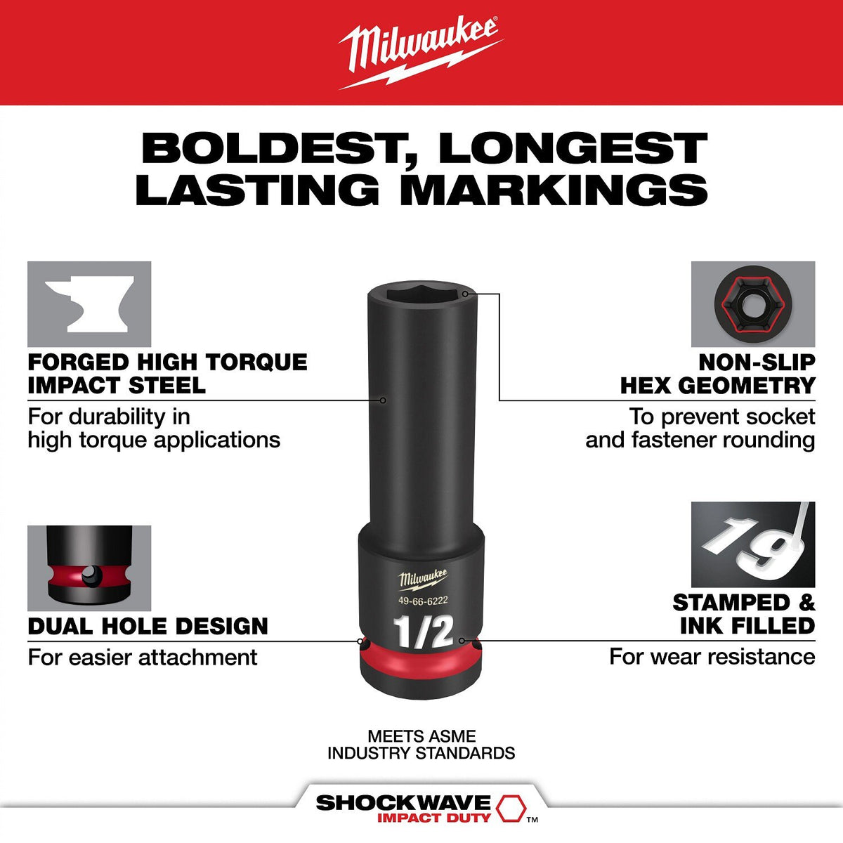 Milwaukee 49-66-6012 SHOCKWAVE Impact Duty 1/4" Drive 7/32" Deep 6 Point Socket - 3