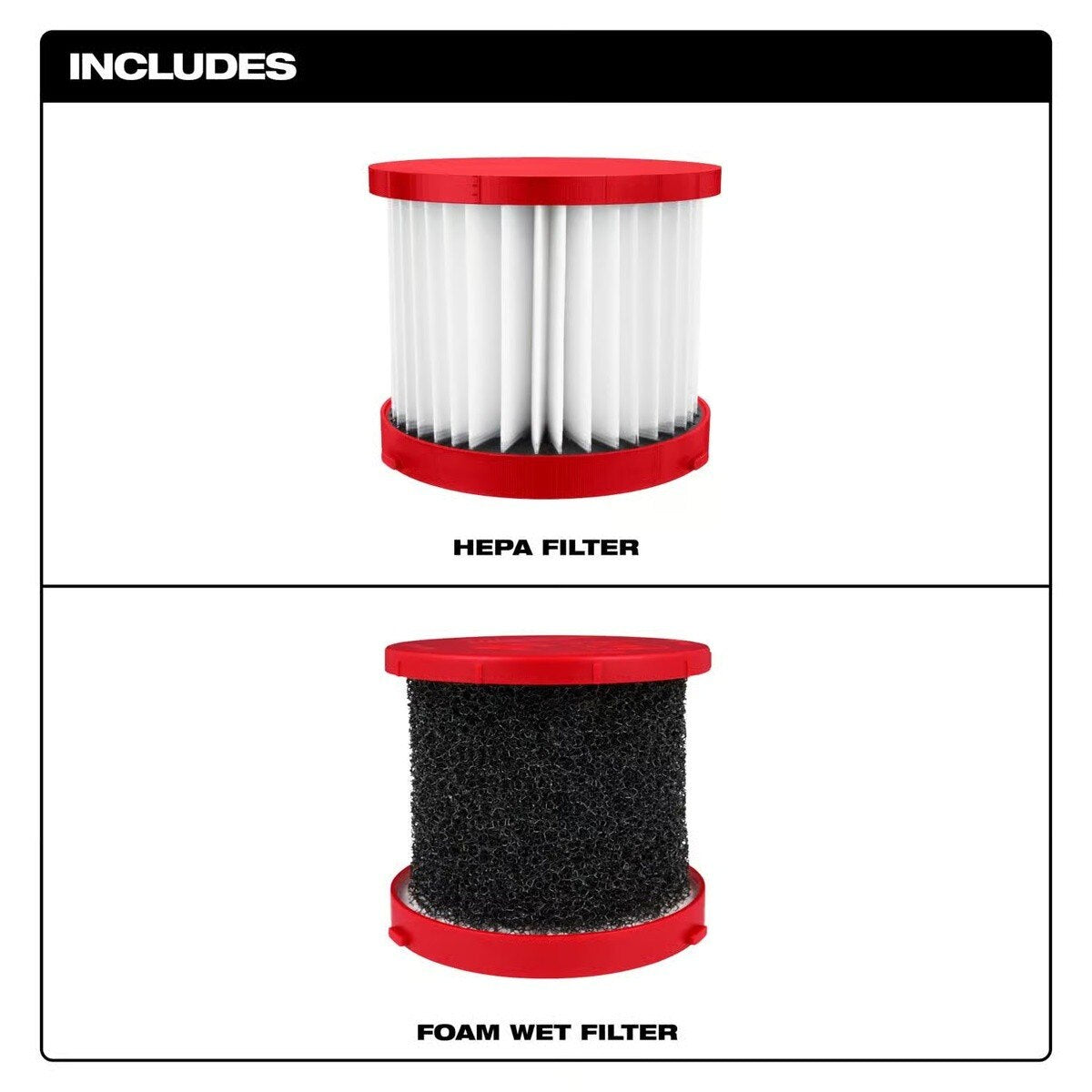 Milwaukee 49-90-1900HW M18 M12 HEPA Wet Dry Vacuum Filter Kit 5.2" x 5.2" x 4.6" (2 Pack) - 2
