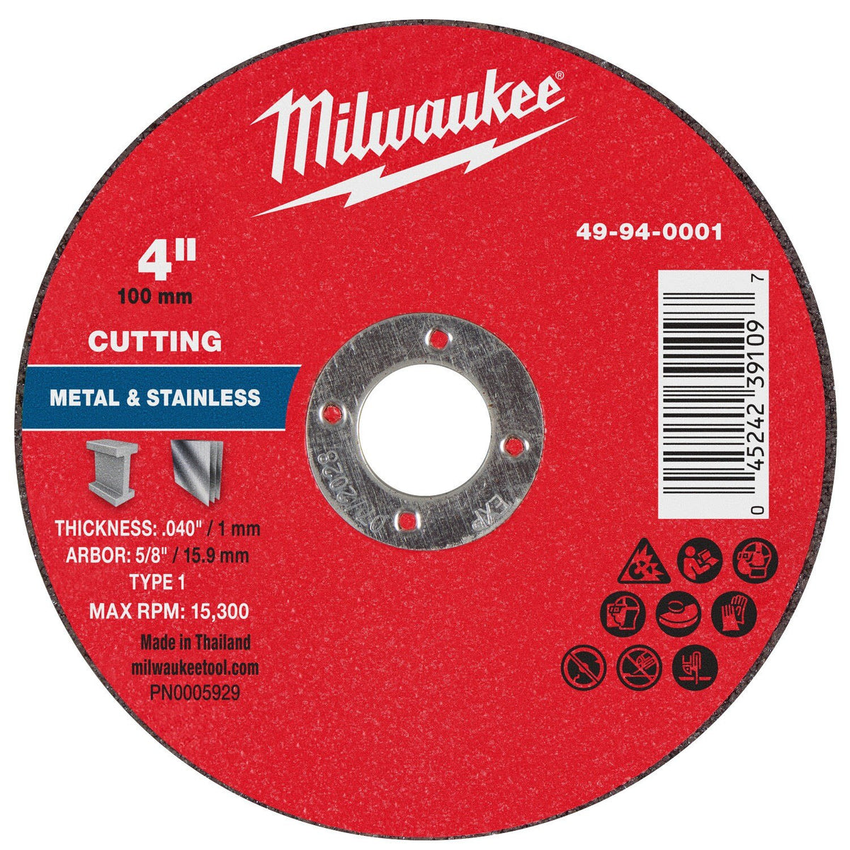 Milwaukee 49-94-0001 4 in. x 0.040 in. x 5/8 in. Type 1 Metal Cut Off Wheel (25 Pack)
