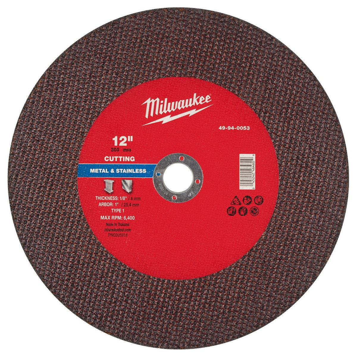 Milwaukee 49-94-0053 12 in x 1/8 in x 1 in Type 1 Metal Cut Off Wheel (10 Pack)