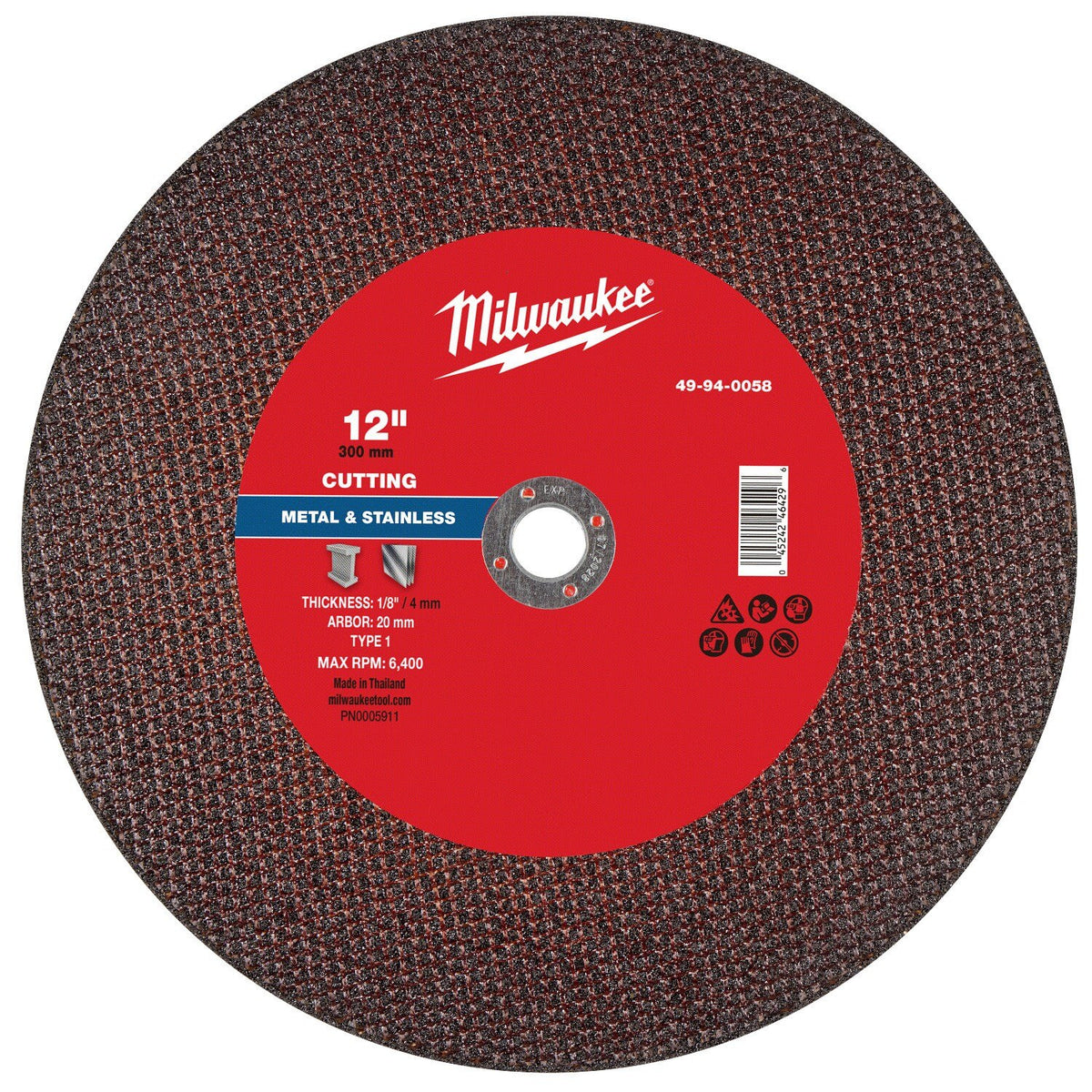 Milwaukee 49-94-0058 12 in. Type 1 Metal Cut Off Wheel 1/8 in. Thick 20 mm Arbor (10 Pack)