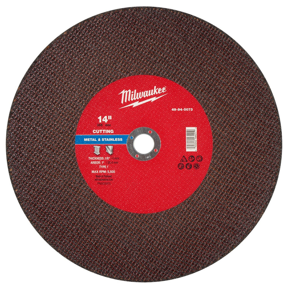 Milwaukee 49-94-0073 14 in x 1/8 in x 1 in Type 1 Metal Cut Off Wheel for Metal and Stainless Steel (10 Pack)