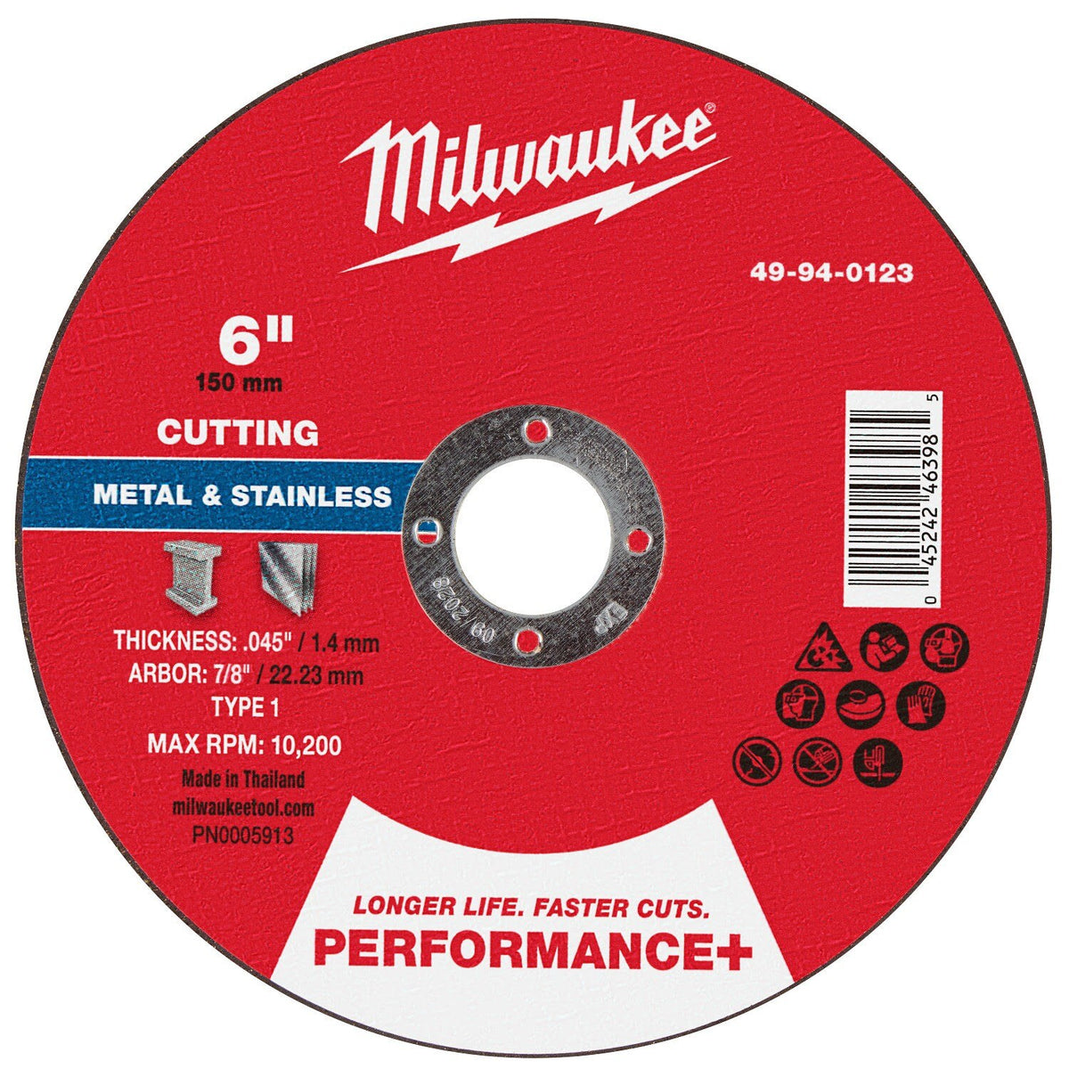 Milwaukee 49-94-0123 6 in x 0.045 in x 7/8 in Performance Plus Metal Cut-Off Wheel Type 1 (25 Pack)