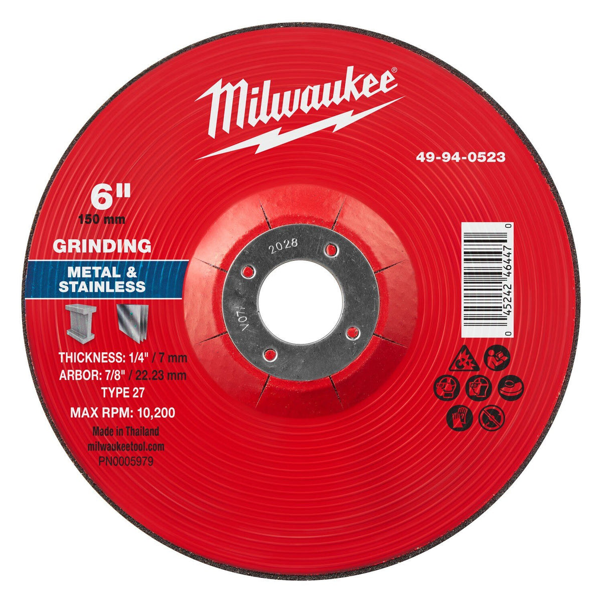 Milwaukee 49-94-0523 6 in. x 1/4 in. x 7/8 in. Type 27 Metal Grinding Wheel (10 Pack)