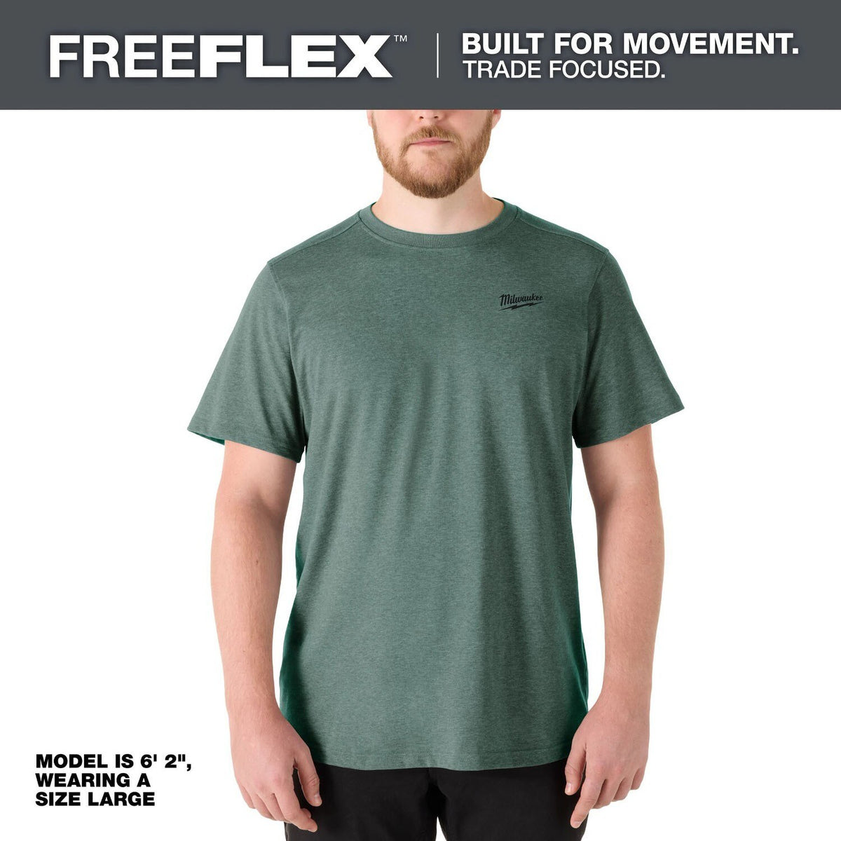 Milwaukee 603E-S FREEFLEX Hybrid Work Tee Short Sleeve Moisture Wicking UPF 50 Work T-Shirt Dark Green S - 2