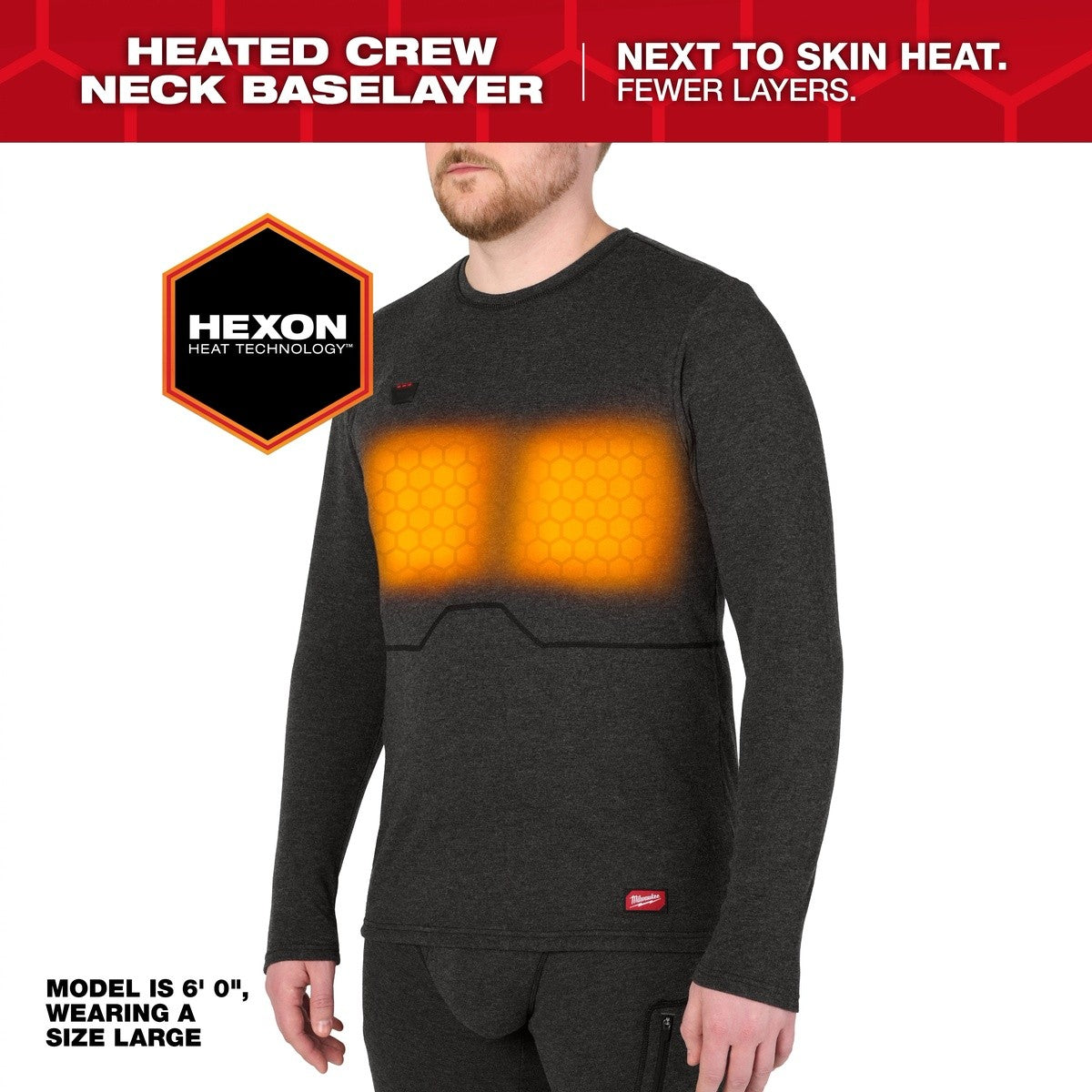 Milwaukee M500B-21 Heated Merino Wool Crew Neck Baselayer with HEXON Heat Technology and 2 Heat Zones - 2