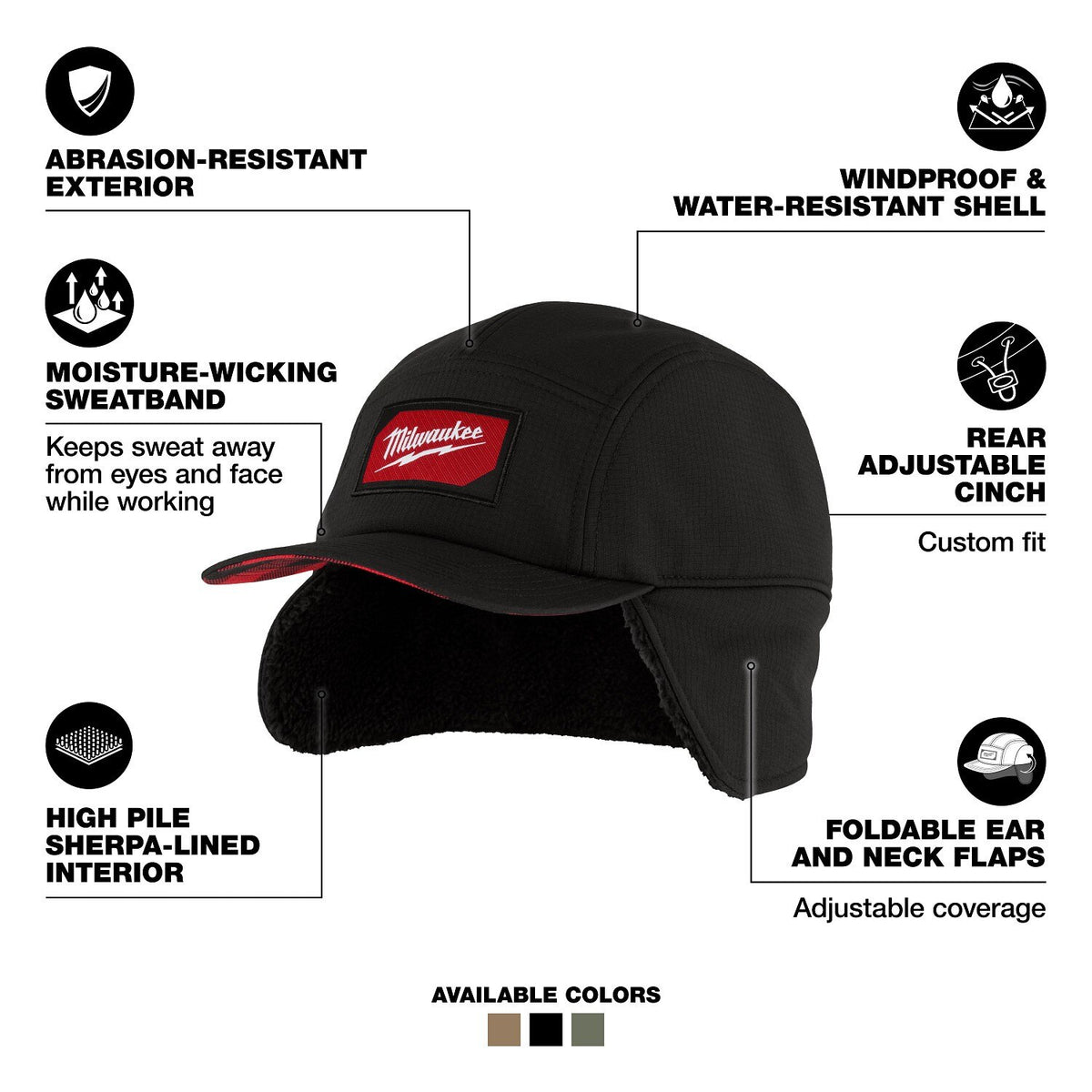 Milwaukee M754B-LXL Sherpa-Lined Windproof Water-Resistant Work Hat Black Large X-Large - 2
