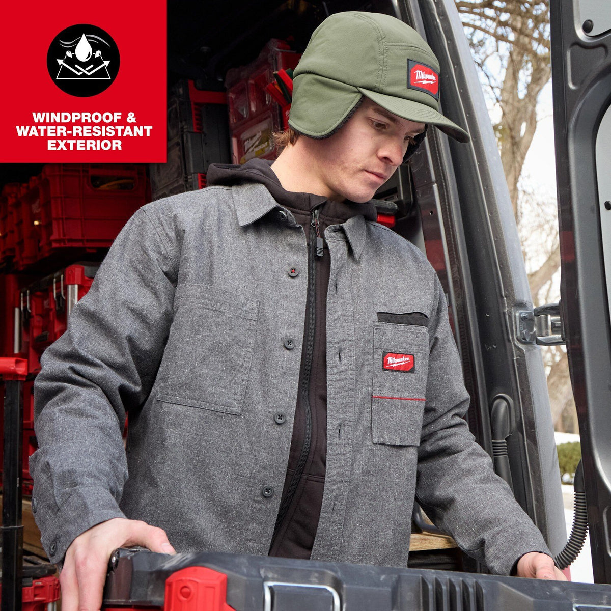 Milwaukee M754E-SM Sherpa-Lined Windproof Water-Resistant Hat Green Small Medium - 3