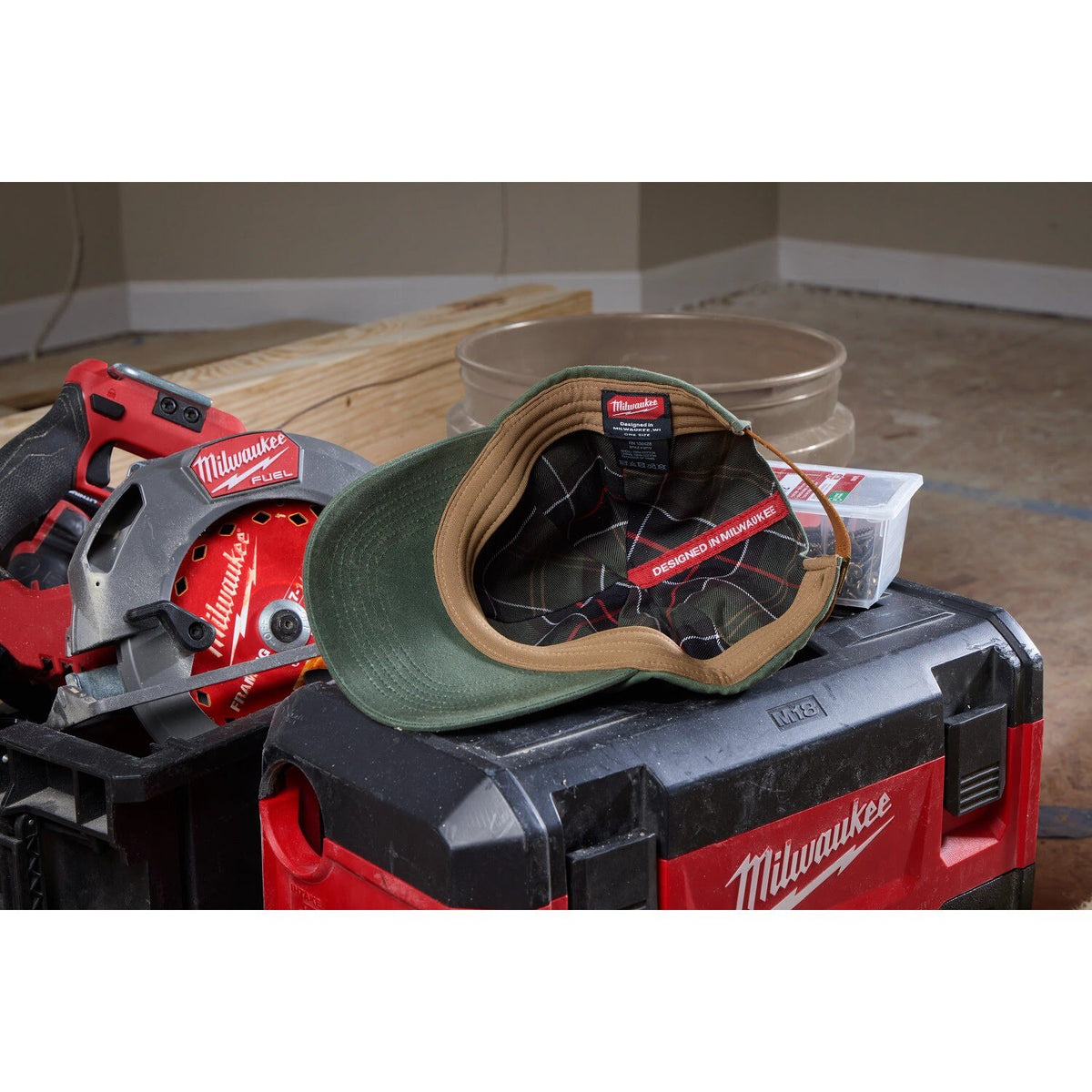 Milwaukee M772E Waxed Canvas Adjustable Hat Green Water Resistant with Leather Strap - 9