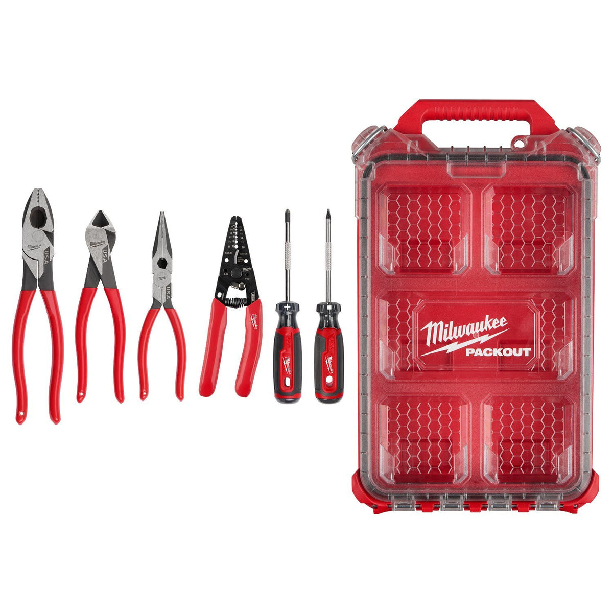 Milwaukee MT500-6P Dipped Grip Pliers Wire Stripper Set with PACKOUT Organizer (6 Piece)