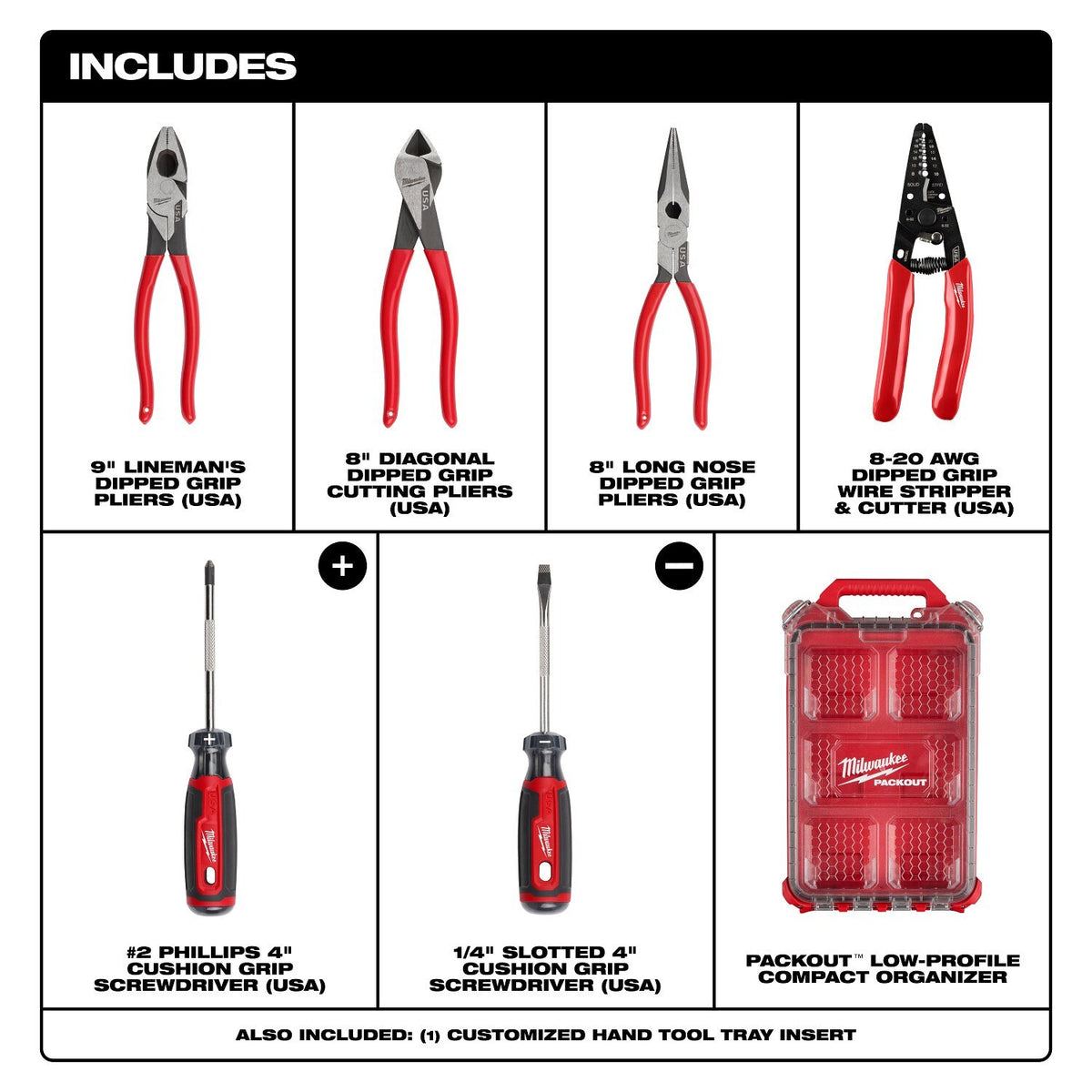 Milwaukee MT500-6P Dipped Grip Pliers Wire Stripper Set with PACKOUT Organizer (6 Piece) - 2