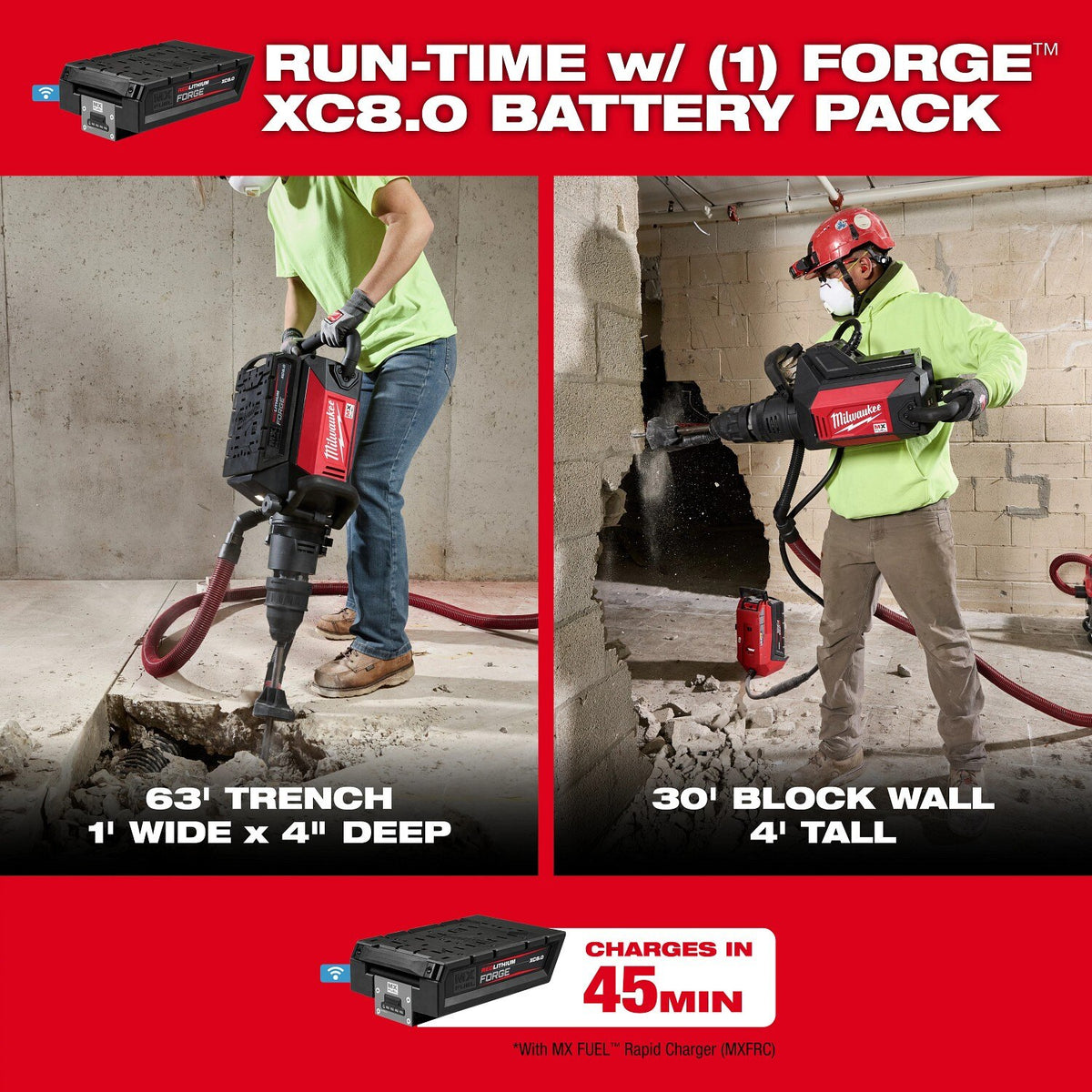 Milwaukee MXF365-1XC MX FUEL 27 lb SDS MAX Demolition Hammer Kit (8.0Ah Battery, Rapid Charger) - 7