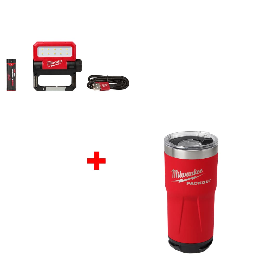 Milwaukee 2114-21 Rechargeable Flood Light w/ FREE 48-22-8392R 20oz Red Tumbler