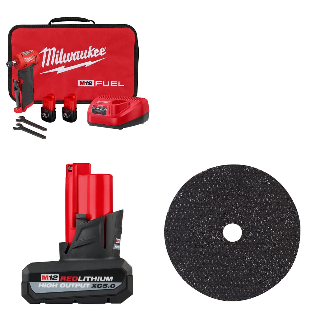 Milwaukee 2485-22 M12 FUEL Grinder Kit W/ FREE M12 Battery & Cut-Off Wheel-5Pk