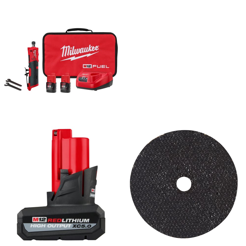 Milwaukee 2486-22 M12 FUEL Grinder Kit W/ FREE M12 Battery & Cut-Off Wheel-5Pk