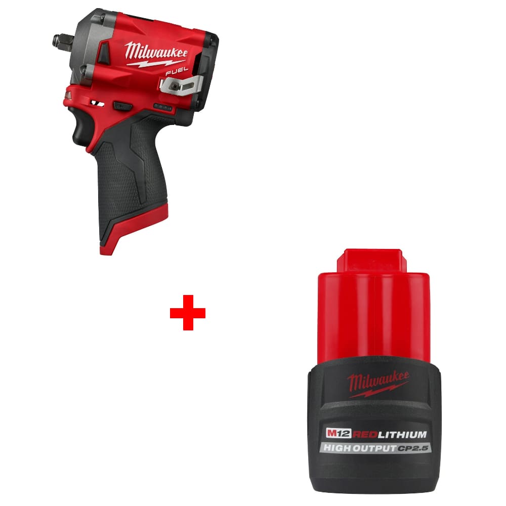 Milwaukee 2554-20 M12 FUEL Impact Wrench w/ FREE 48-11-2425 M12 Battery Pack