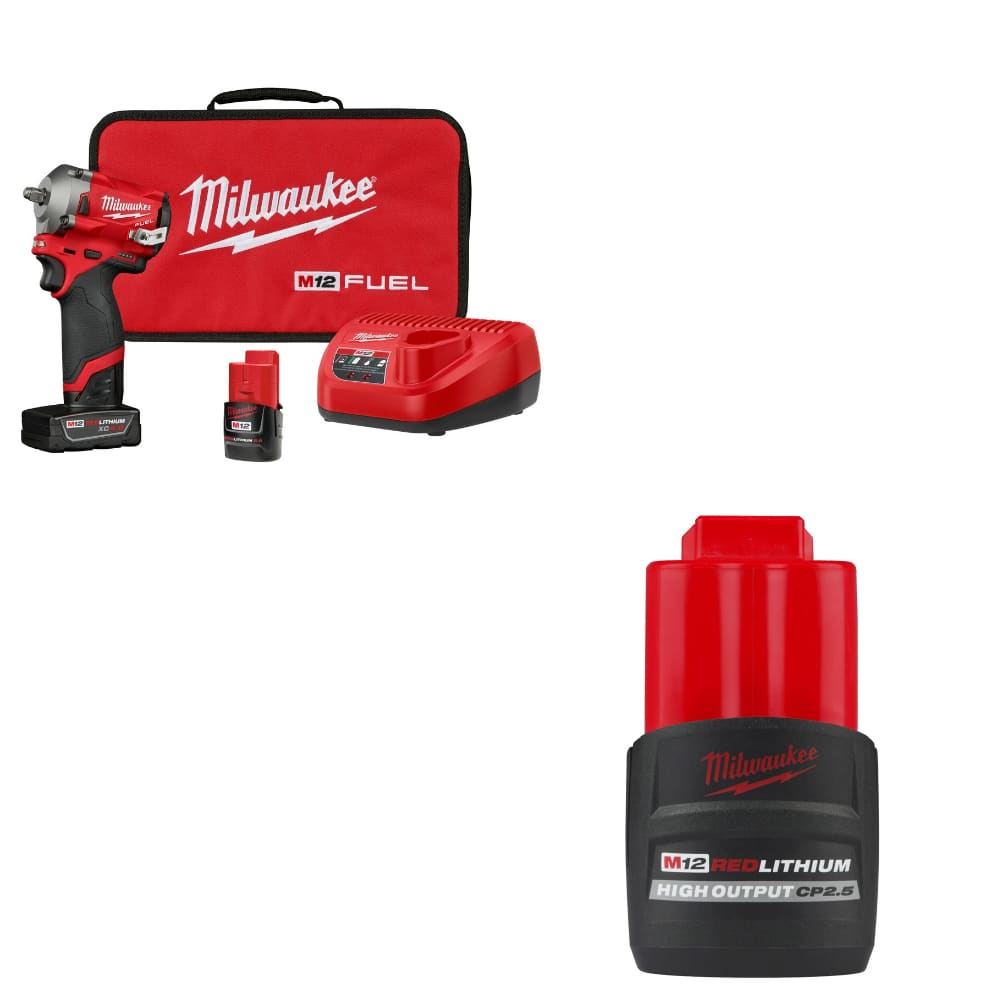 Milwaukee 2554-22 M12 FUEL Impact Wrench Kit W/ FREE 48-11-2425 M12 Battery Pack