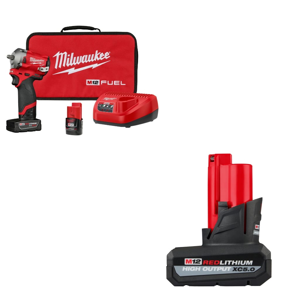 Milwaukee 2554-22 M12 FUEL Impact Wrench Kit w/ FREE 48-11-2450 M12 Battery Pack