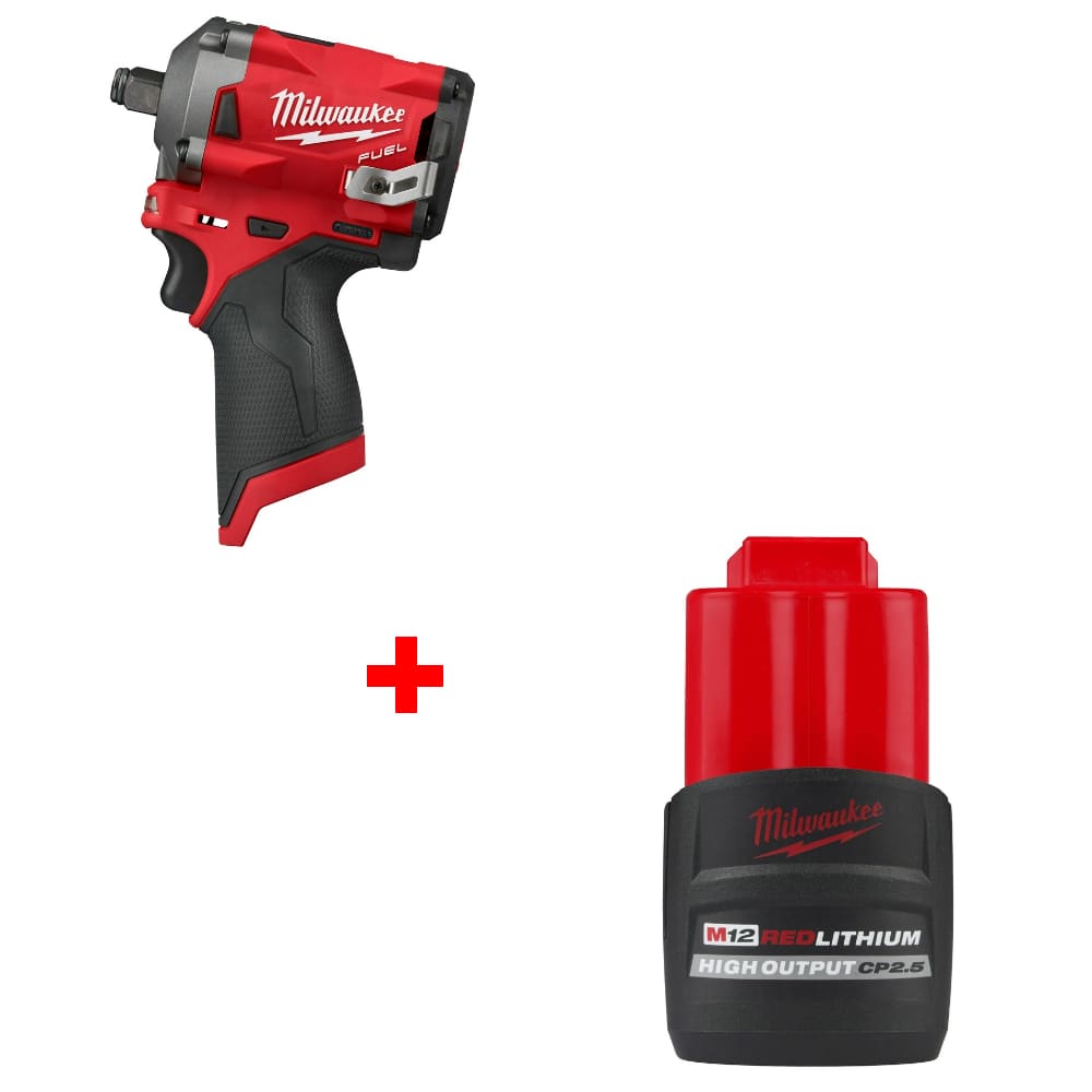 Milwaukee 2555-20 M12 FUEL  Impact Wrench w/ FREE 48-11-2425 M12 Battery Pack