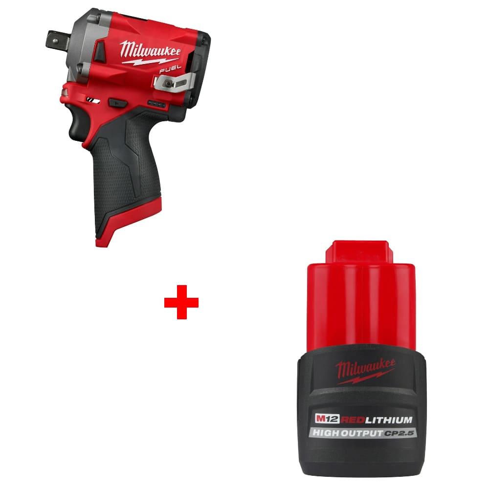 Milwaukee 2555P-20 M12 FUEL Impact Wrench w/ FREE 48-11-2425 M12 Battery Pack