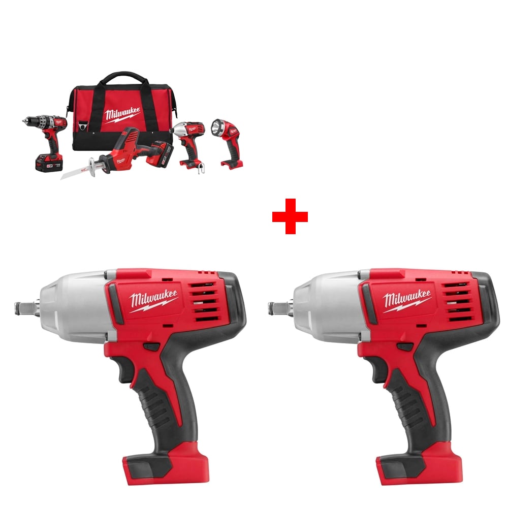 Milwaukee 2695-24 M18 4-Tool Combo Kit w/ Two FREE 2663-20 1/2" Impact Wrenches, Bare