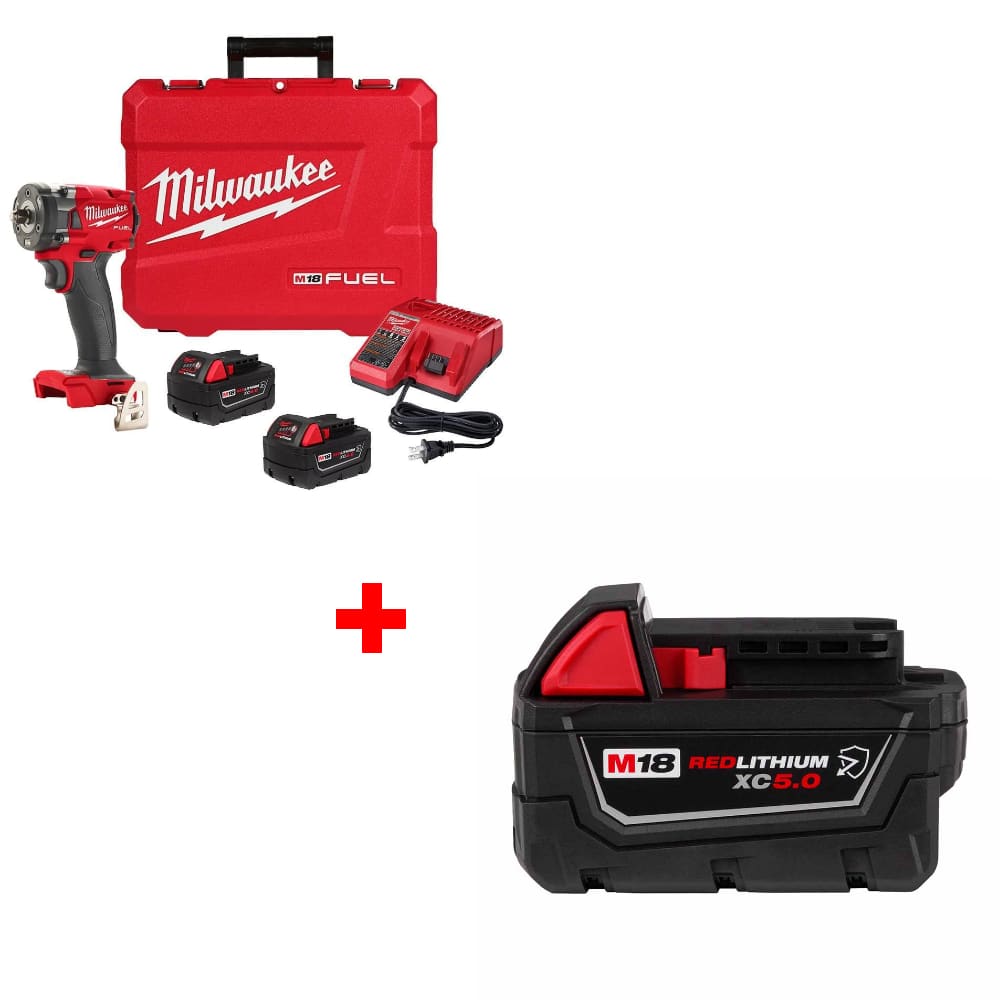 Milwaukee 2854-22R M18 FUEL Impact Wrench Kit w/ FREE 48-11-1850R M18 Battery